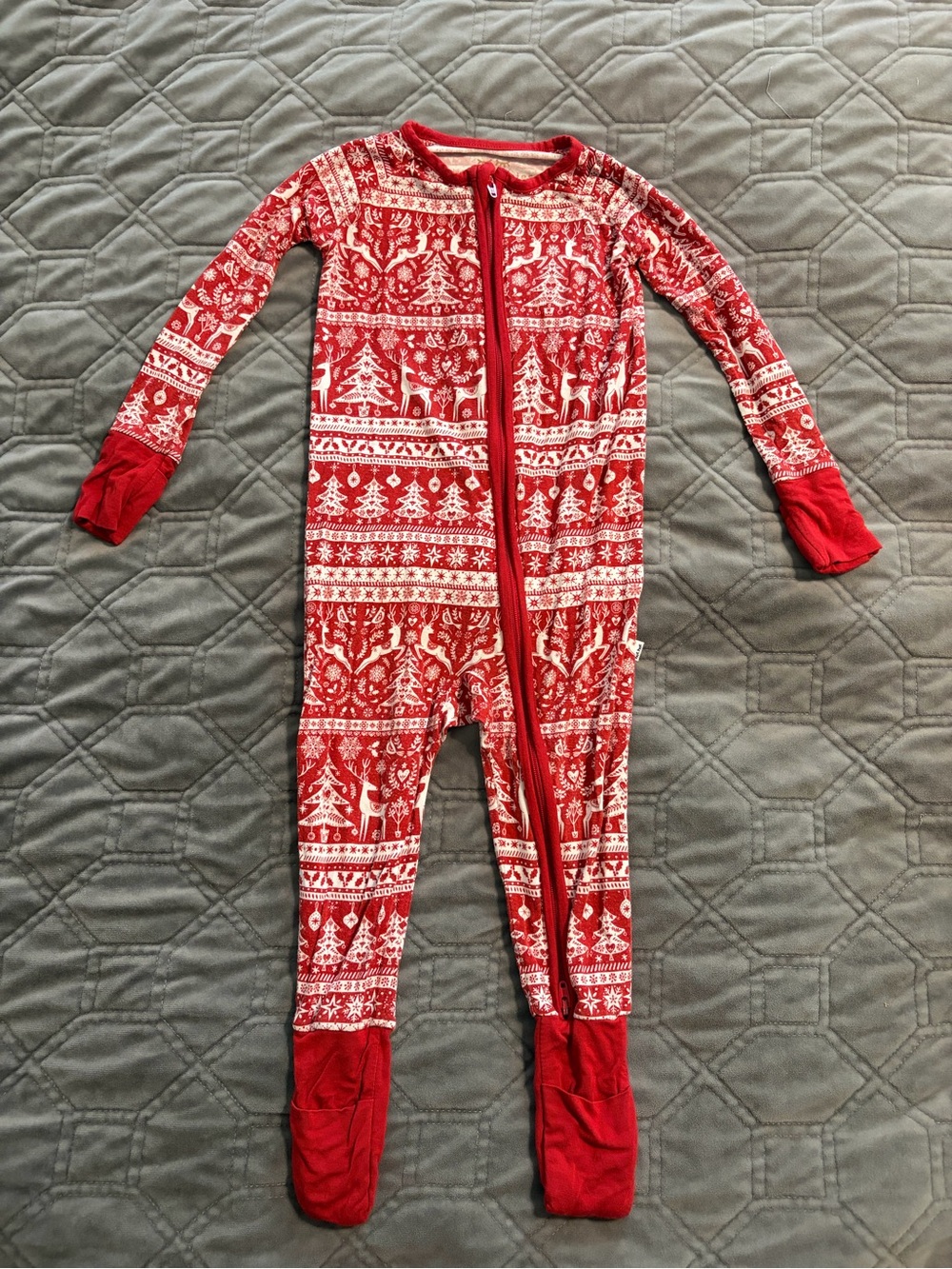 Little Sleepies 12-18 mo Red Festive Fair Isle Holiday Christmas Zippy
